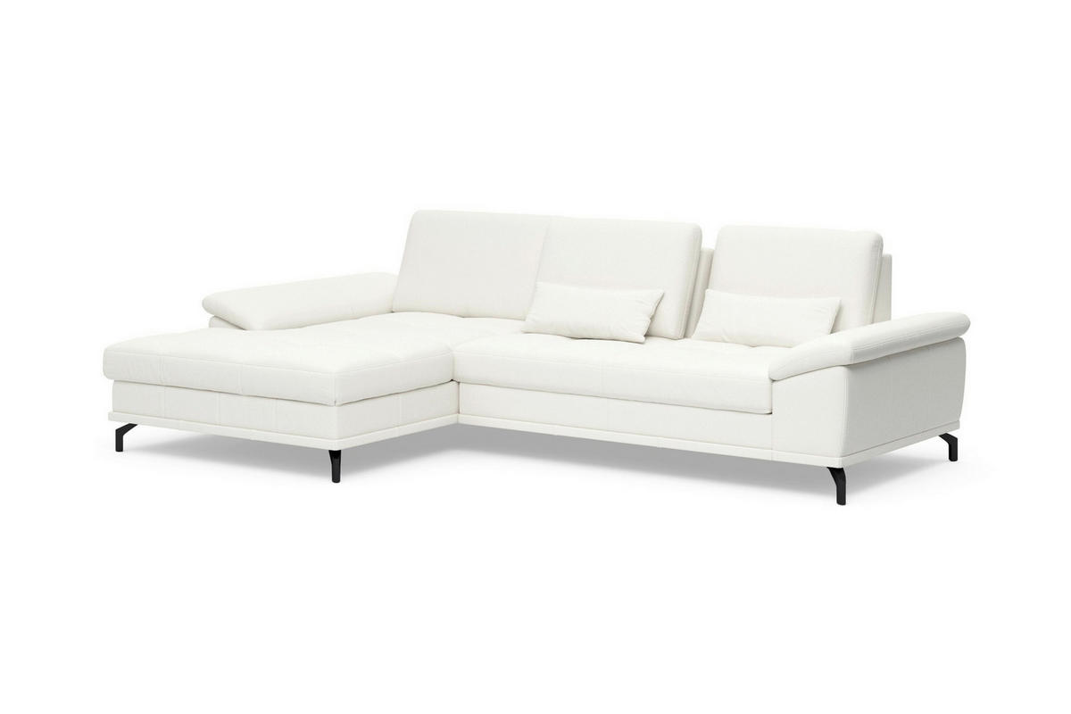ROHOVÁ SEDAČKA, koža, biela - čierna/biela, Basics, kov/koža (176/301cm) - Sit & More