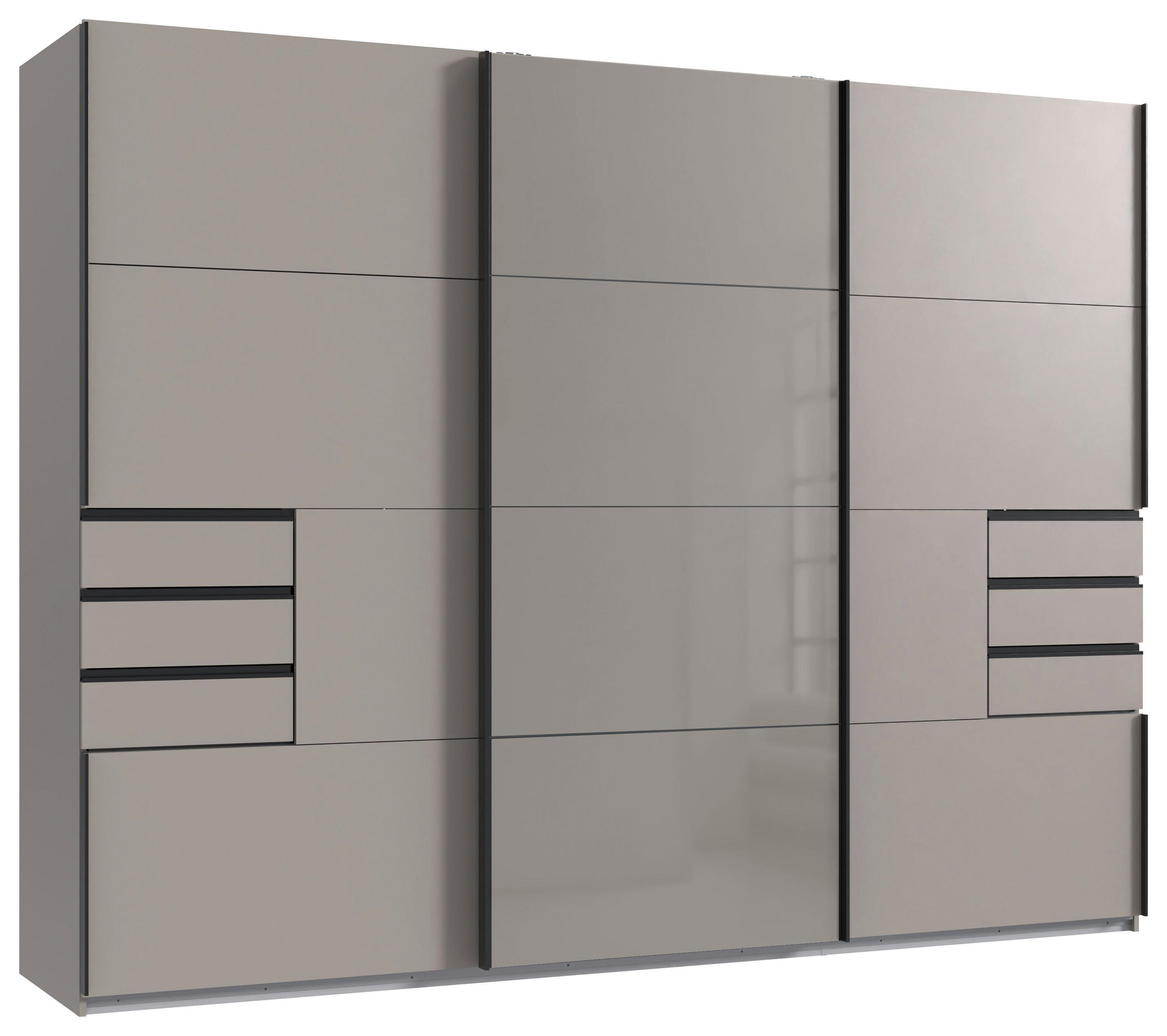 SCHWEBETÜRENSCHRANK in Graphitfarben, Sahara - Schwarz/Graphitfarben, Design, Glas/Holzwerkstoff (270/208/64cm) - Carryhome