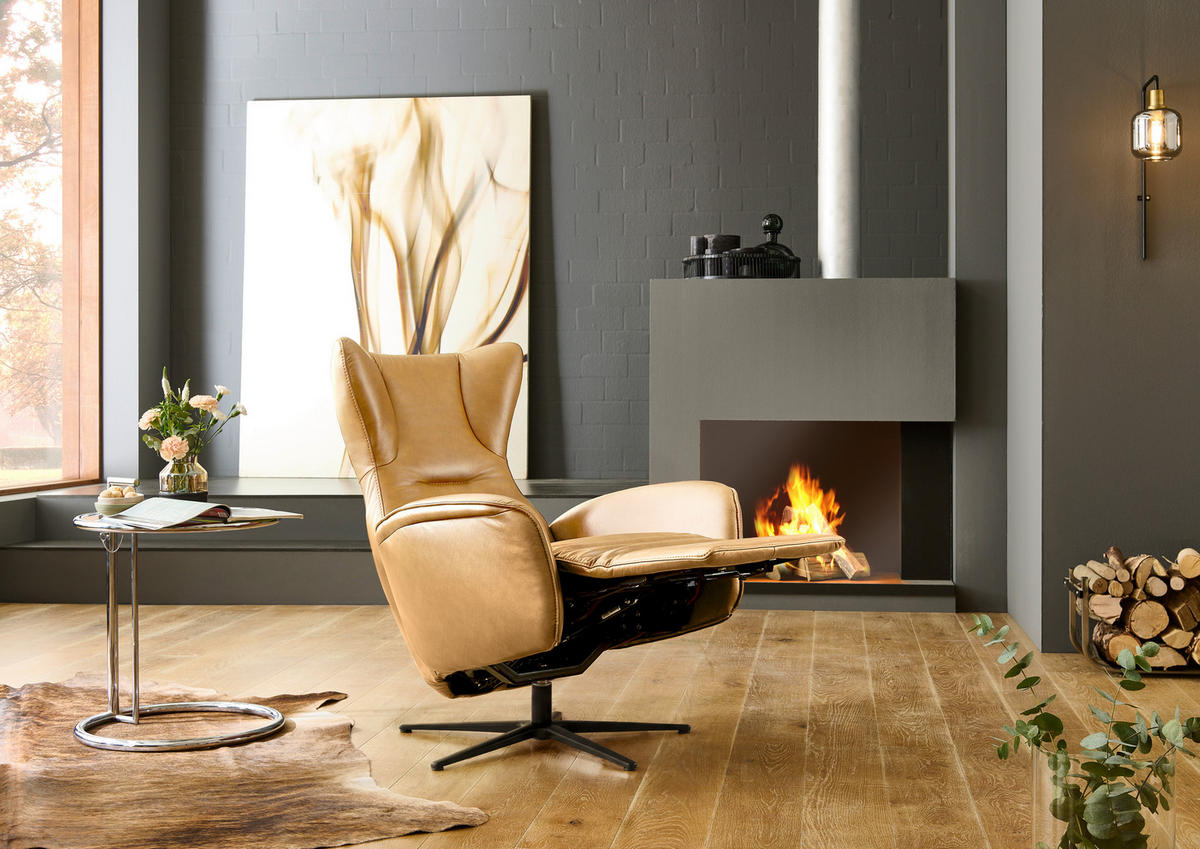 RELAXSESSEL Leder Gelb  - Gelb/Schwarz, Design, Leder/Metall (75/106/86cm) - Valdera