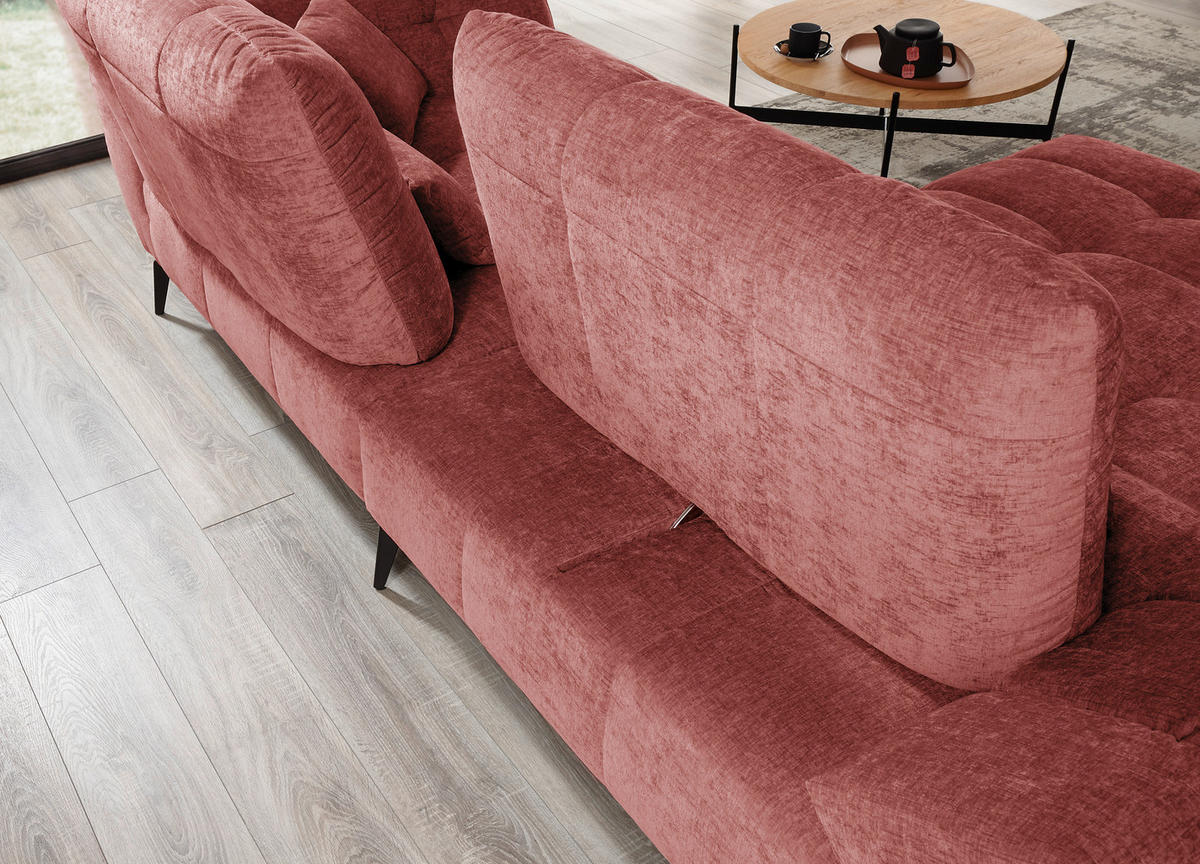 ECKSOFA Weinrot Flachgewebe Rücken echt, Sitztiefenverstellung  - Weinrot/Schwarz, KONVENTIONELL, Textil/Metall (211/273cm) - SetOne by Musterring