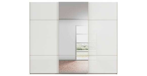 SCHWEBETÜRENSCHRANK 301/223/68 cm 3-türig Weiß, Champagner - Champagner/Weiß, KONVENTIONELL, Glas/Holzwerkstoff (301/223/68cm) - Novel