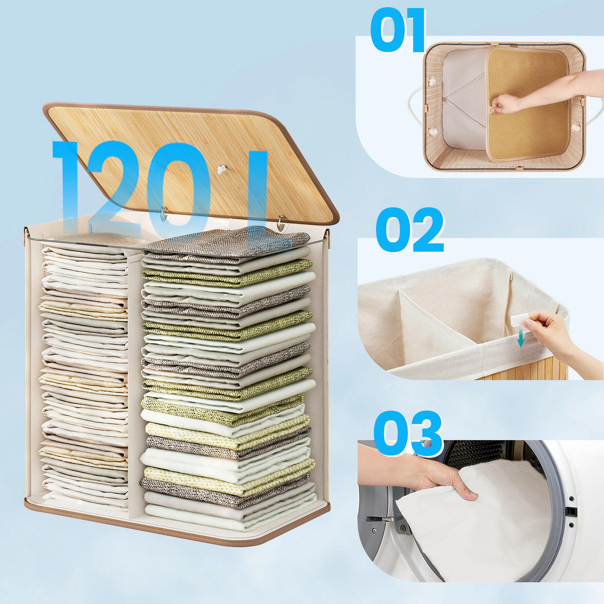 WÄSCHEKORB - Naturfarben, Trend, Naturmaterialien/Holzwerkstoff (50/61/40cm) - Boxxx