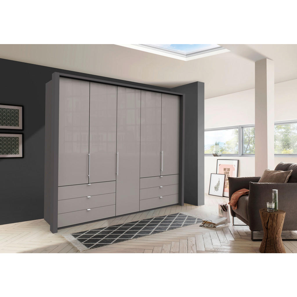 Thumbnail - Venda Falttürenschrank Loft, Hellgrau, Dunkelgrau, Metall, 6 Fächer, 6 Schubladen, 250x216x58 cm, ISO 9001, Goldenes M, ...