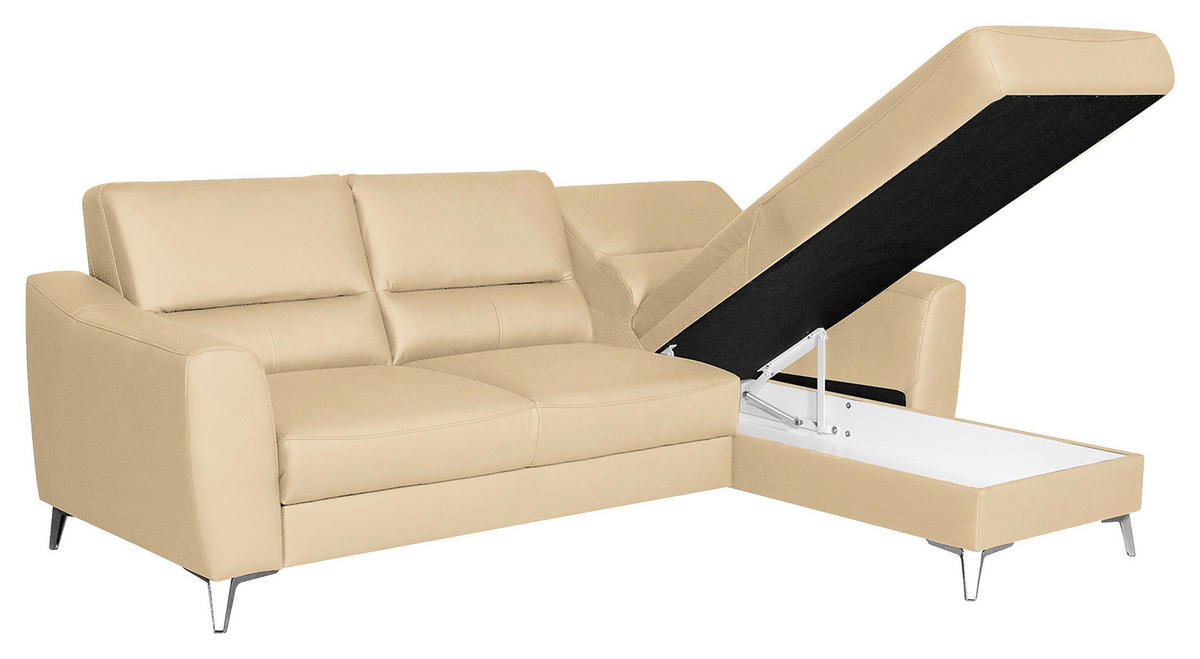 ECKSOFA in Lederlook Echtleder Beige  - Chromfarben/Beige, Design, Leder/Textil (241/168cm) - Livetastic