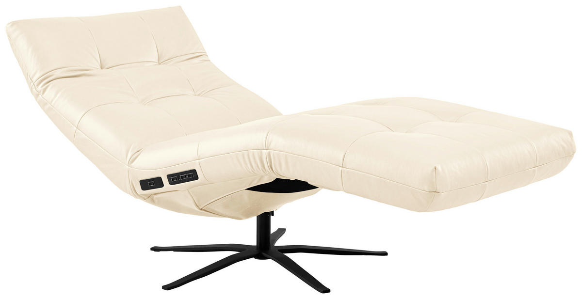 RELAXLIEGE in Echtleder Creme  - Creme/Schwarz, MODERN, Leder/Metall (82/53-115/156-206cm) - Pure Home Comfort