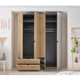 DREHTÜRENSCHRANK 180/225,5/57 cm 4-türig Eichefarben  - Eichefarben/Schwarz, KONVENTIONELL, Glas/Holzwerkstoff (180/225,5/57cm) - Xora