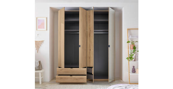 DREHTÜRENSCHRANK 180/225,5/57 cm 4-türig Eichefarben - Eichefarben/Schwarz, KONVENTIONELL, Glas/Holzwerkstoff (180/225,5/57cm) - Xora