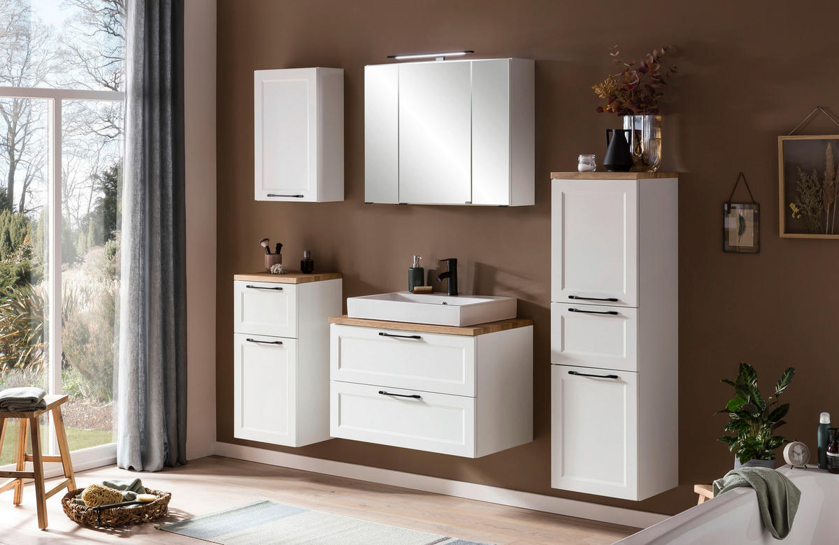 WASCHTISCHKOMBI 80 cm  - Eiche Wotan/Schwarz, ROMANTIK / LANDHAUS, Keramik/Holzwerkstoff (80cm) - Xora