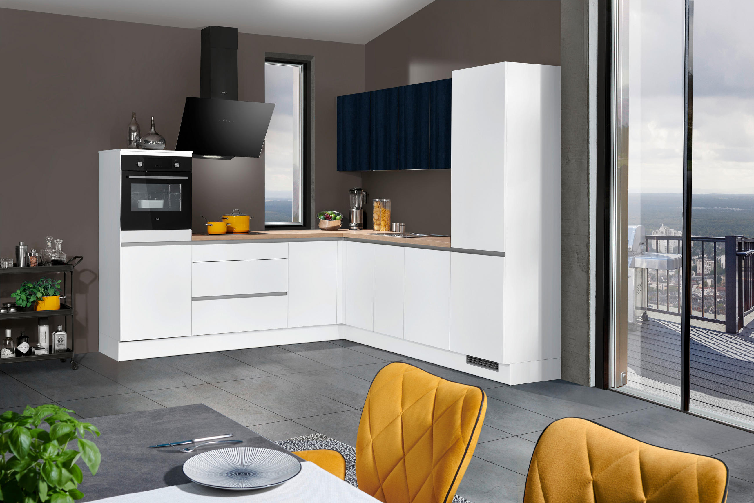 ECKKÜCHE 275/265 cm  in Weiß, Eichefarben  - Edelstahlfarben/Eichefarben, Basics, Holzwerkstoff/Metall (275/265cm) - Venda