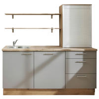 KÜCHENBLOCK 180 cm   in Grau, Eichefarben  - Edelstahlfarben/Eichefarben, Design, Holzwerkstoff/Metall (180cm) - Pino