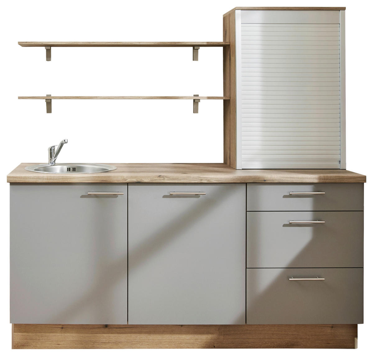 KÜCHENBLOCK 180 cm   in Grau, Eichefarben  - Edelstahlfarben/Eichefarben, Design, Holzwerkstoff/Metall (180cm) - Pino