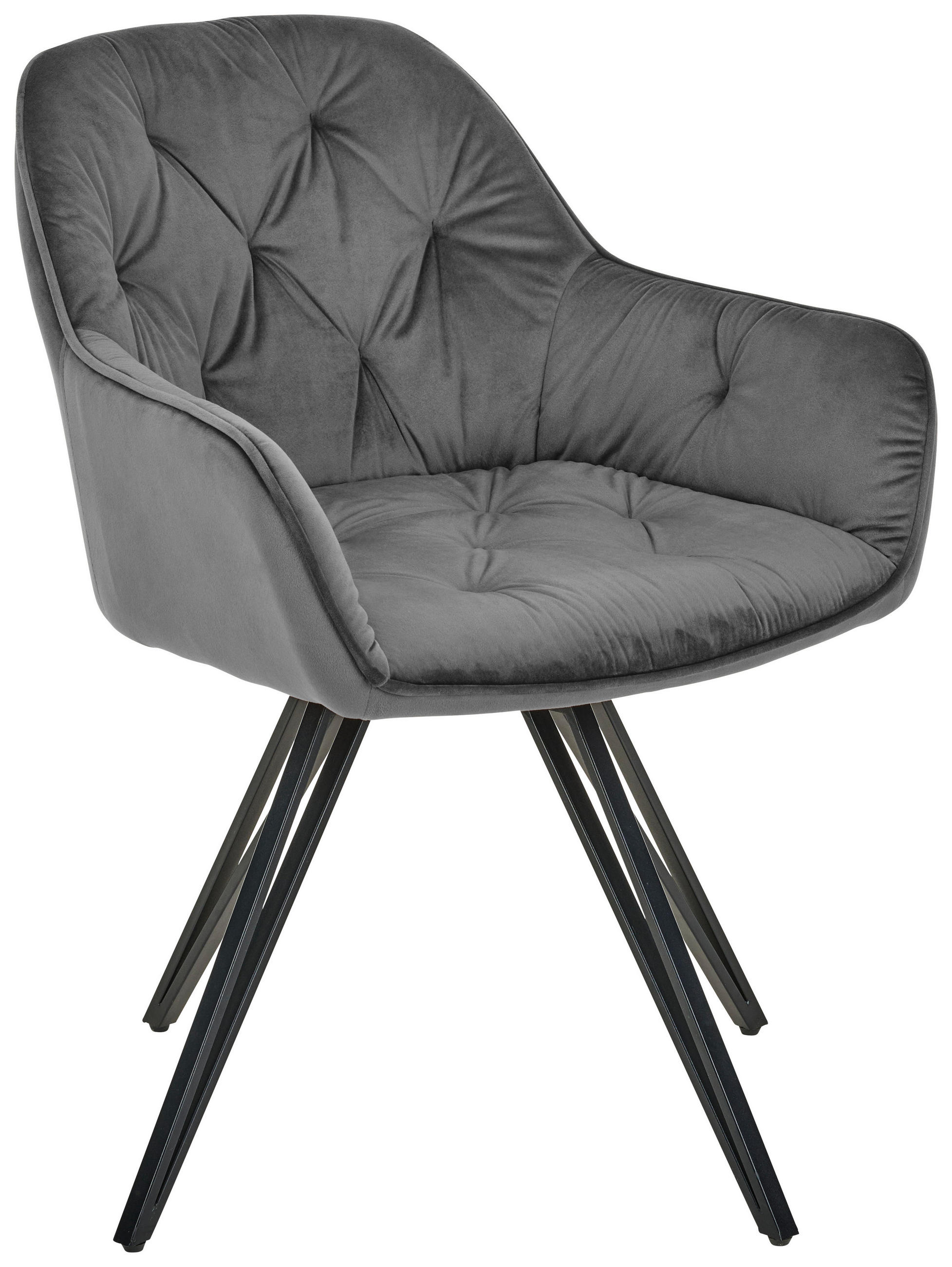 ARMLEHNSTUHL , Sitzfläche 360° drehbar, inklusive Armlehnen , Samt  - Dunkelgrau/Schwarz, LIFESTYLE, Holz/Textil (61/82/62cm) - Livetastic