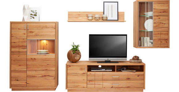 WOHNWAND in Buchefarben - Edelstahlfarben/Buchefarben, KONVENTIONELL, Glas/Holz (310/190/50cm) - Cantus