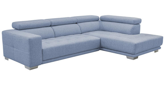 ECKSOFA Hellblau Mikrofaser  - Chromfarben/Hellblau, Design, Textil/Metall (301/207cm) - Xora