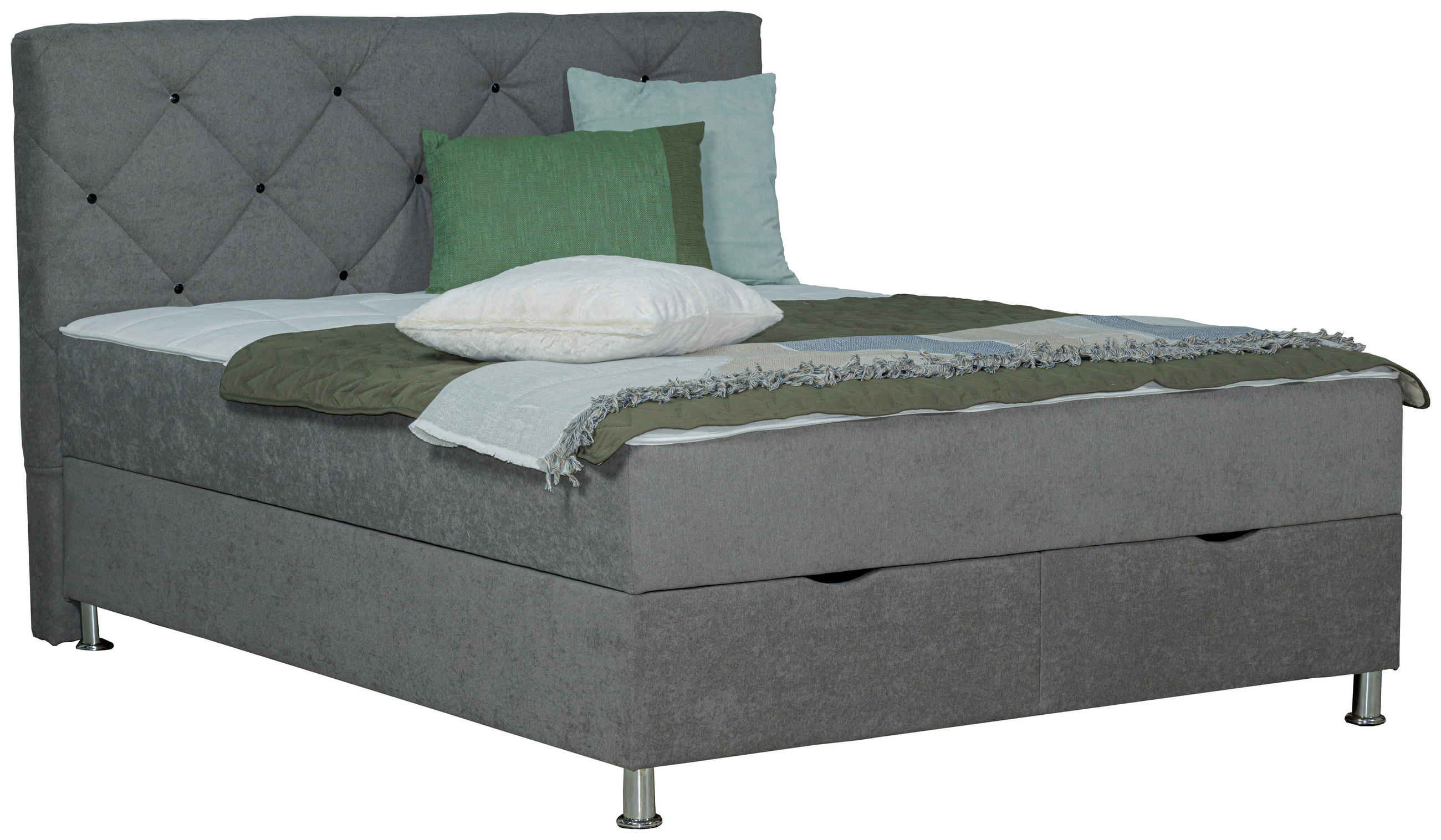 BOXBETT 160/200 cm  Grau  - Chromfarben/Grau, Design, Kunststoff/Textil (160/200cm) - Boxxx