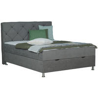 BOXBETT 180/200 cm,  in Grau, Matratze, gepolstertes Kopfteil, Bettkasten, H3 = fest  - Chromfarben/Grau, Design, Kunststoff/Textil (180/200cm) - Boxxx