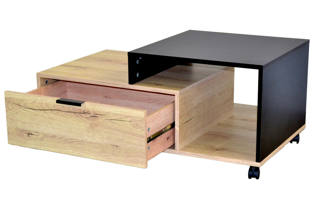 COUCHTISCH 90/50/40 cm rechteckig Schwarz, Eichefarben  - Eichefarben/Schwarz, Design, Holzwerkstoff/Kunststoff (90/50/40cm) - MID.YOU