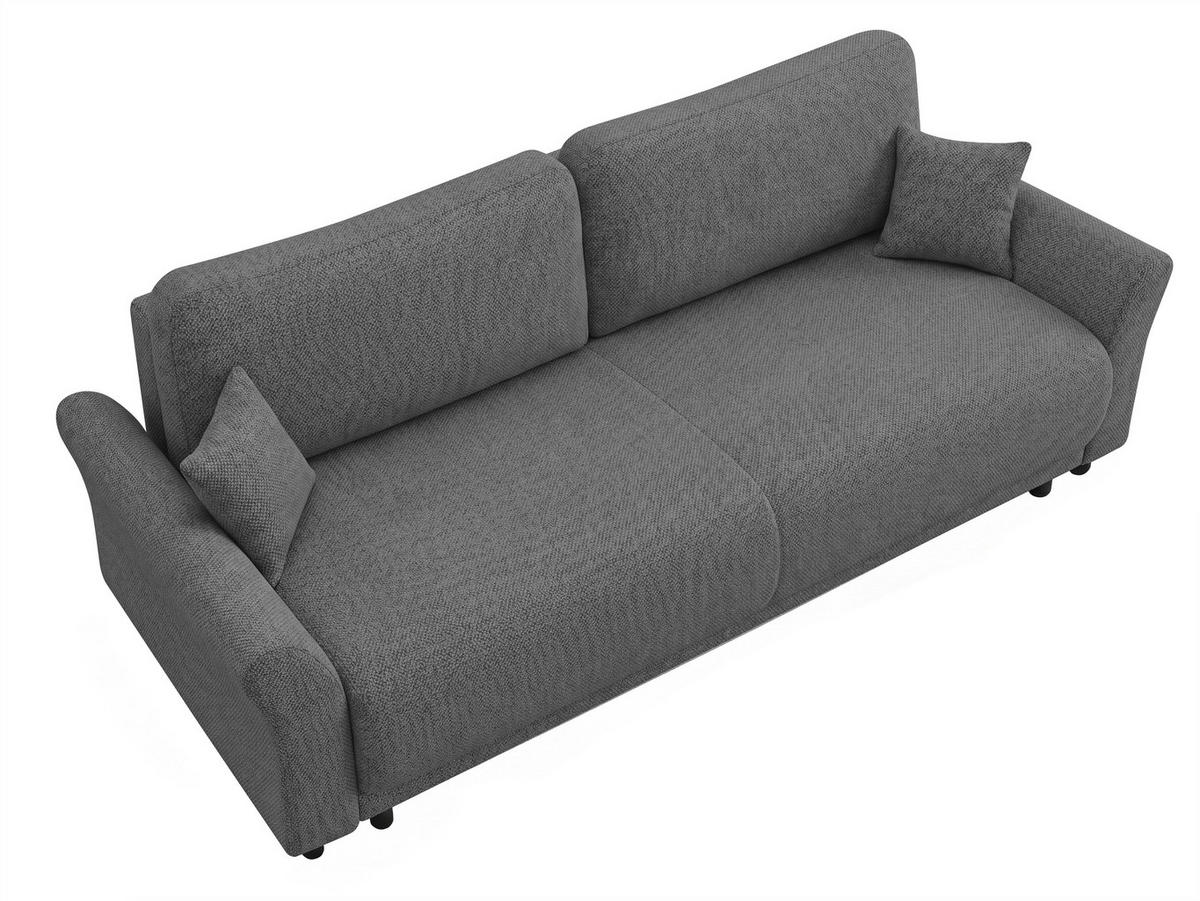 SCHLAFSOFA Flachgewebe, Struktur Grau  inkl. Zierkissen, Rückenkissen, Bettkasten, Schlaffunktion, Rücken echt  - Schwarz/Grau, Design, Textil (244/88/100cm) - P & B
