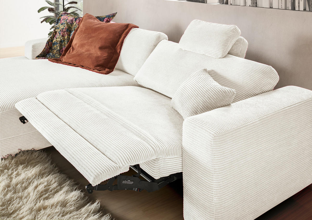 ECKSOFA in Cord Creme  - Creme/Schwarz, Design, Kunststoff/Textil (168/296cm) - Pure Home Lifestyle