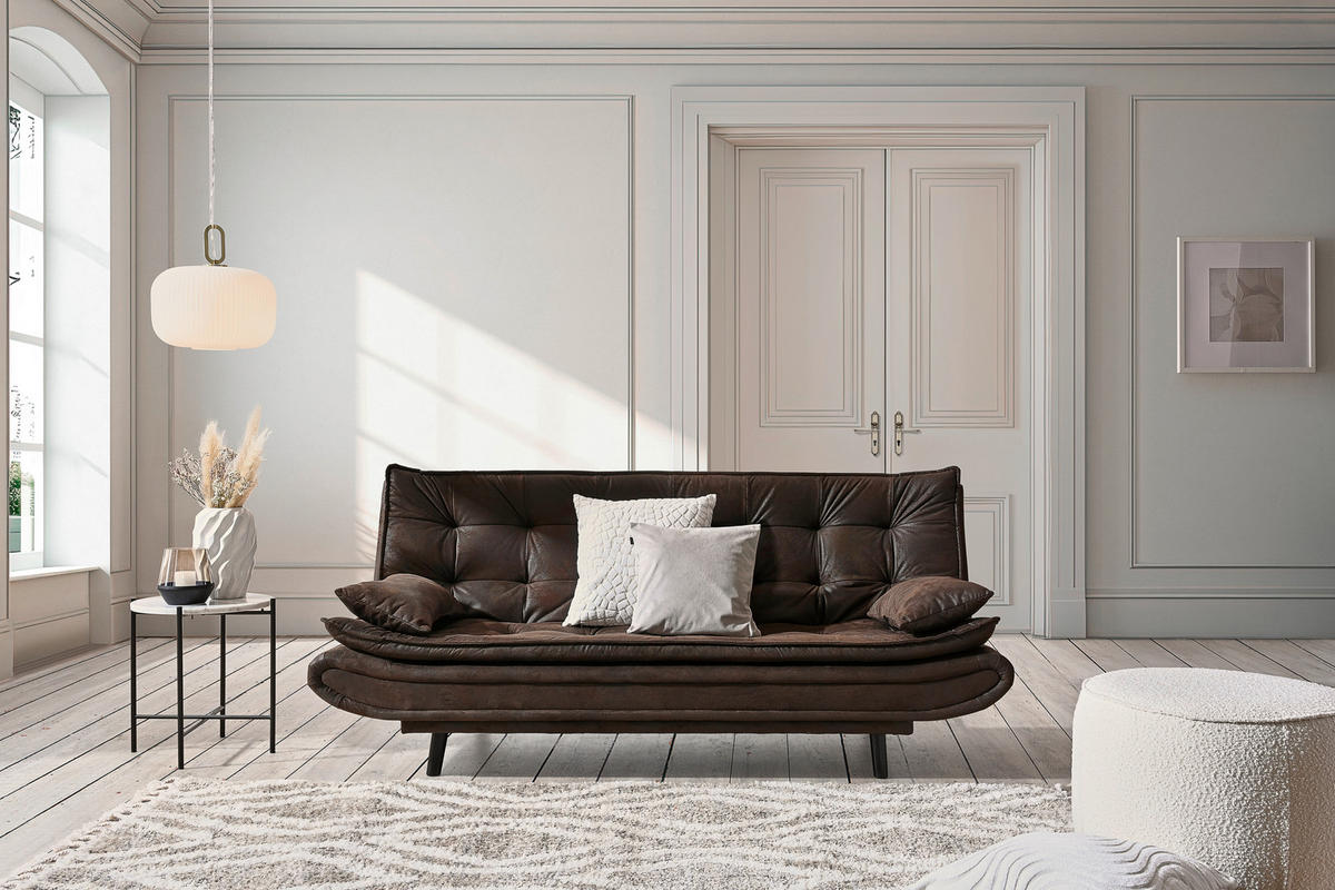 CANAPEA EXTENSIBILĂ textil maro închis  - maro închis/negru, Design, lemn/textil (194/100/90cm) - Ti'me