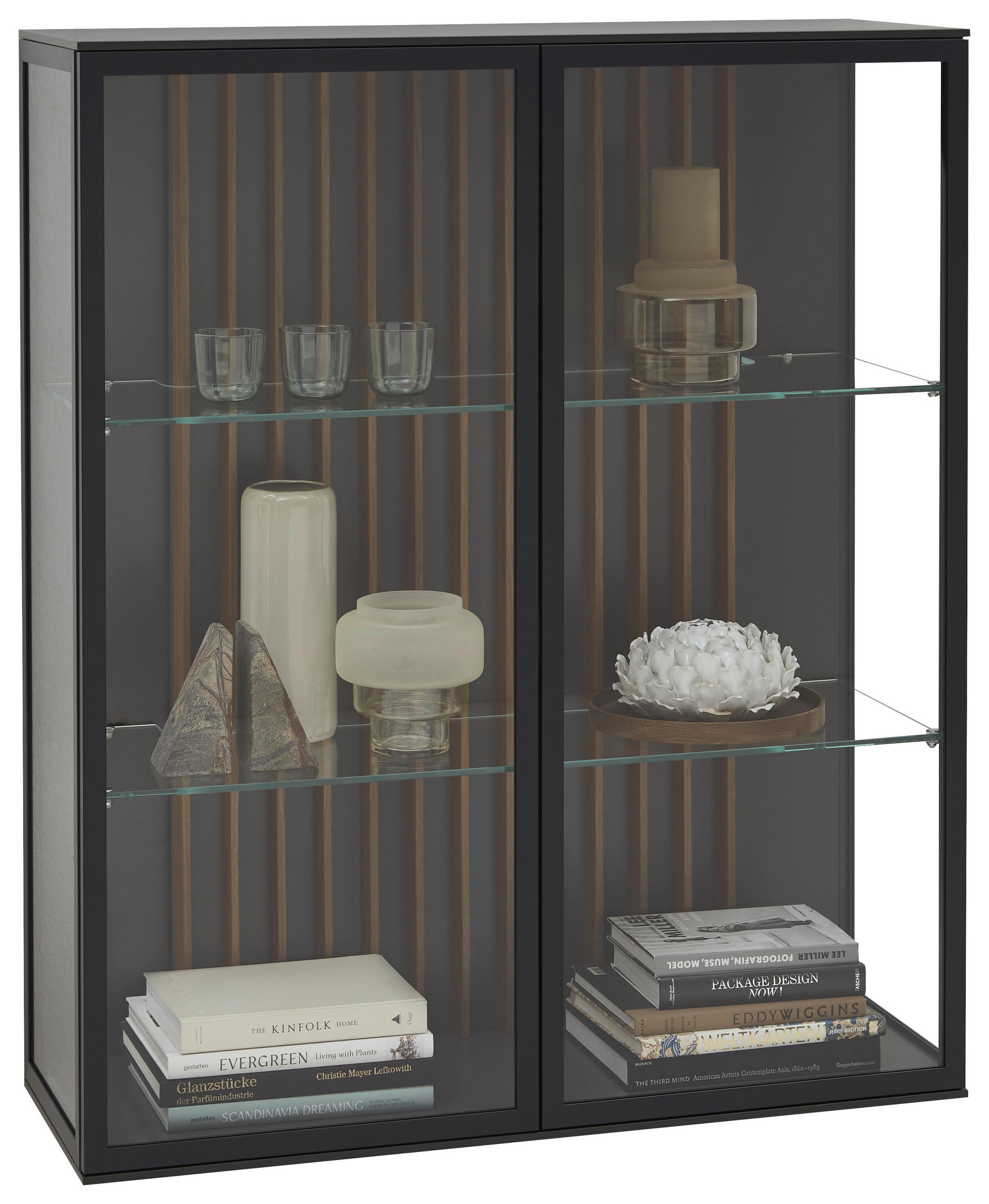 HIGHBOARD Nussbaum furniert Anthrazit, Nussbaumfarben - Anthrazit/Nussbaumfarben, Design, Glas/Holz (105/128/37cm) - Ambiente