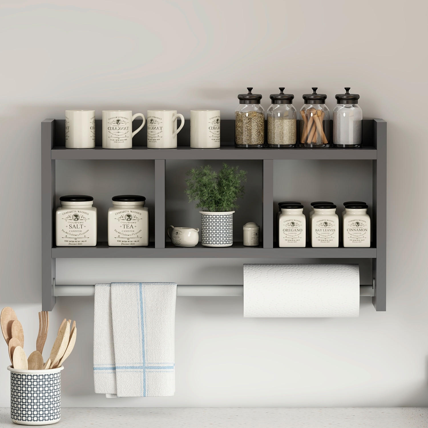 KÖKSHYLLA 64/35/15 cm  i antracit  - antracit, Design, trämaterial (64/35/15cm) - Livetastic