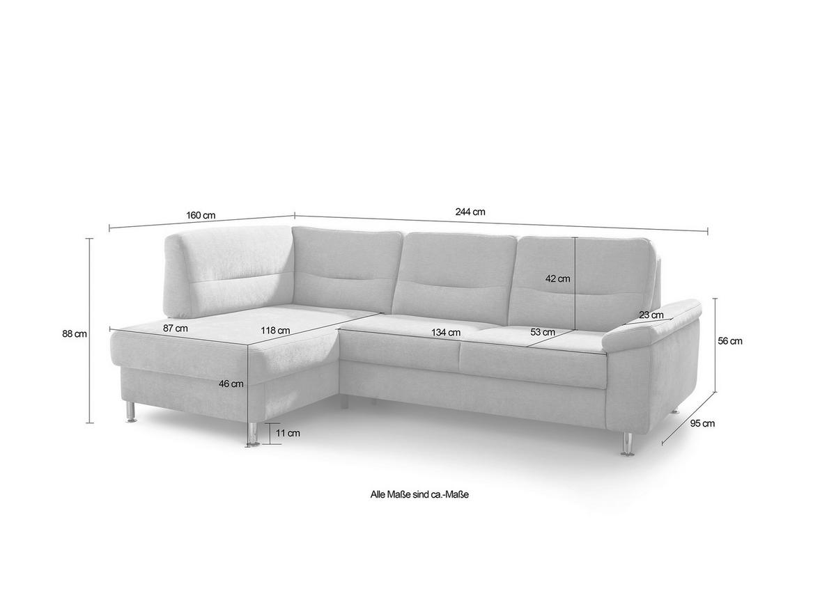 ECKSOFA Grau Flachgewebe  - Alufarben/Grau, KONVENTIONELL, Textil/Metall (160/244cm) - Beldomo Comfort