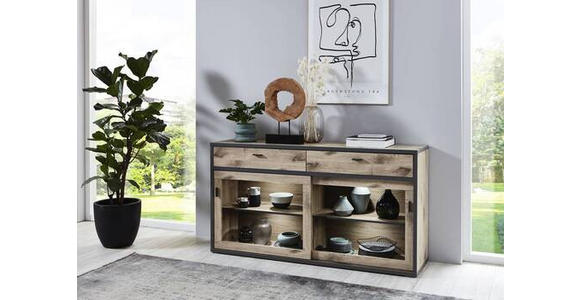 SIDEBOARD 171/90,9/43,8 cm  - Dunkelgrau/Eichefarben, MODERN, Glas/Holzwerkstoff (171/90,9/43,8cm) - Xora