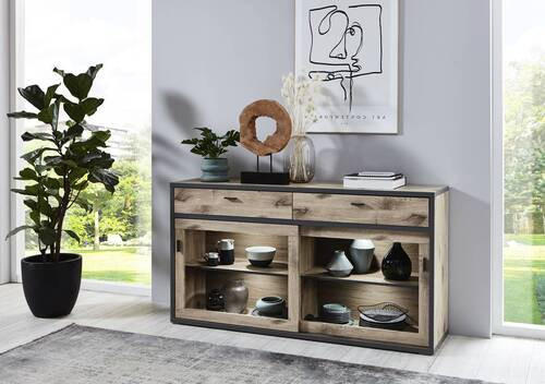 SIDEBOARD Eichefarben, Dunkelgrau  171/90,9/43,8 cm  - Dunkelgrau/Eichefarben, Modern, Glas/Holzwerkstoff (171/90,9/43,8cm) - Xora