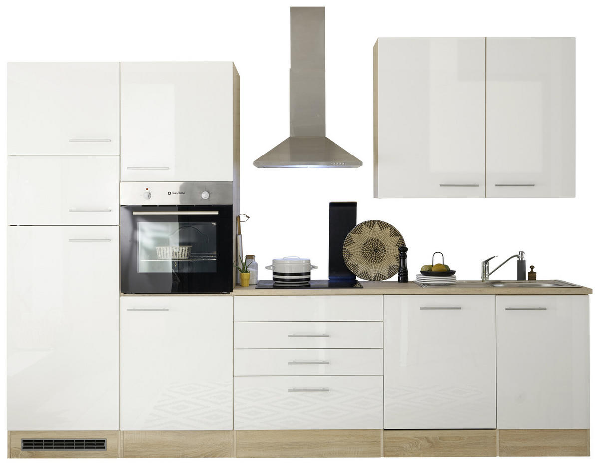BUCĂTĂRIE FĂRĂ ELECTROCASNICE  - stejar Sonoma/alb, Modern, material pe bază de lemn (310cm) - Xora