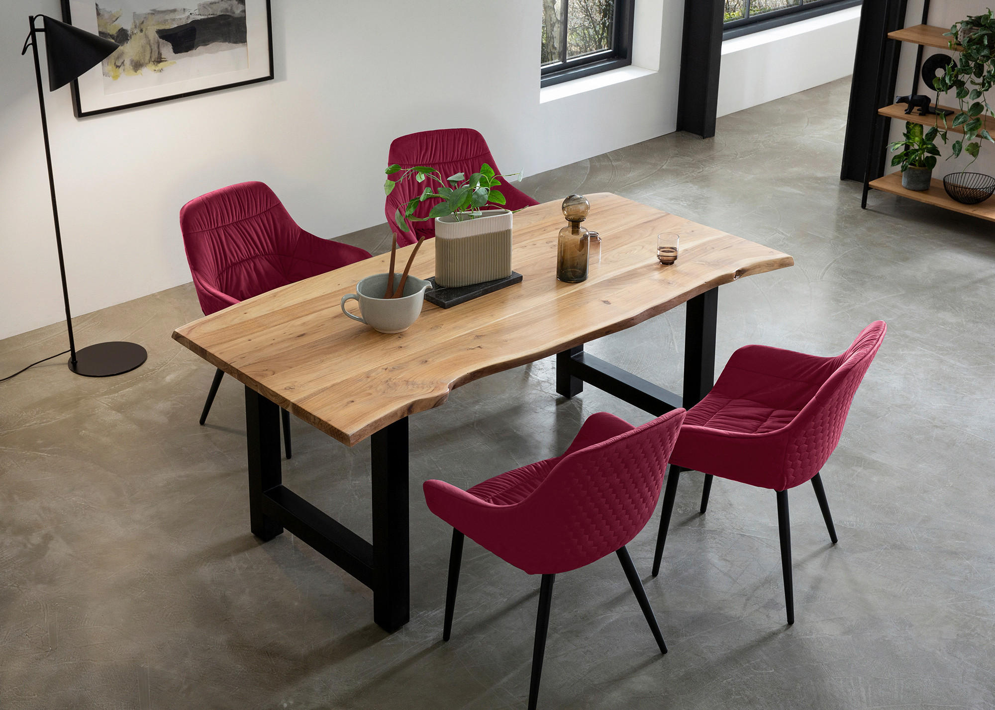 TISCHGRUPPE Naturfarben, Rot  - Rot/Naturfarben, MODERN, Holz/Textil (160/85/76,5cm) - Livetastic