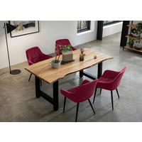 TISCHGRUPPE Naturfarben, Rot  - Rot/Naturfarben, MODERN, Holz/Textil (160/85/76,5cm) - Livetastic