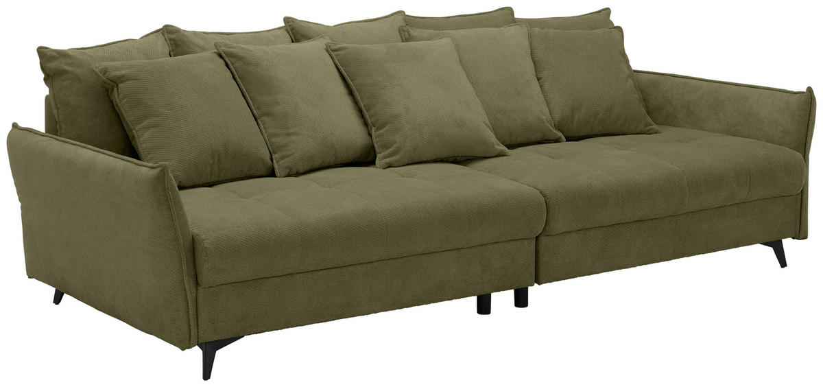BIGSOFA Webstoff Olivgrün  - Schwarz/Olivgrün, KONVENTIONELL, Textil/Metall (282/94/127cm) - Ambia Home