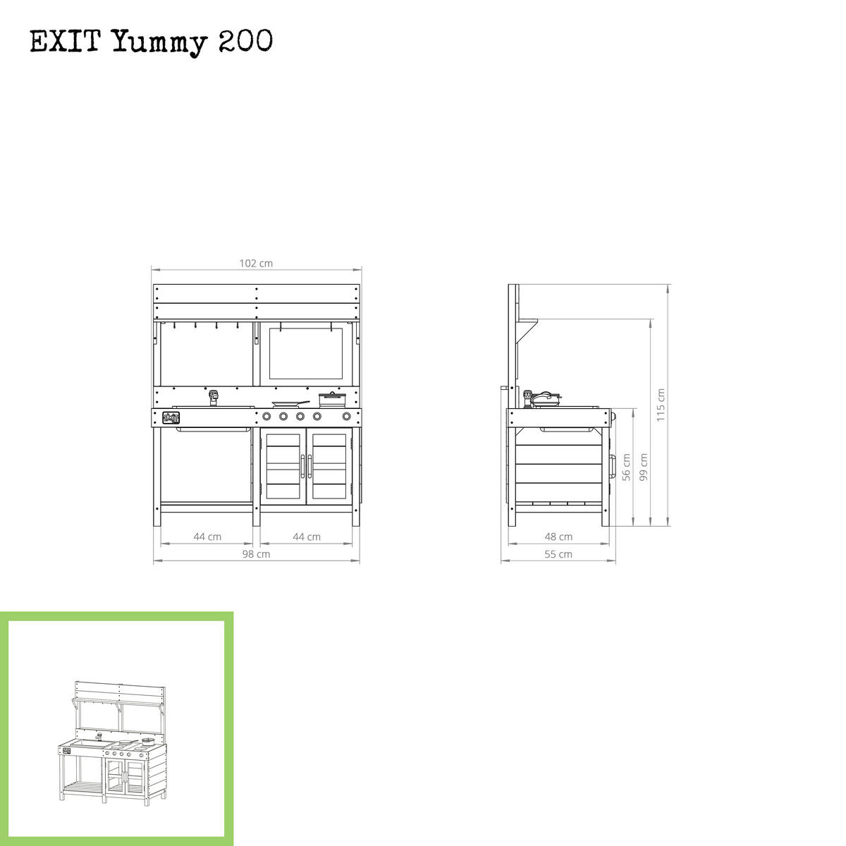 KINDERKÜCHE EXIT YUMMY 200 Holz, Kunststoff Grau  - Grau, KONVENTIONELL, Holz/Kunststoff (102/55/115cm) - EXIT Toys