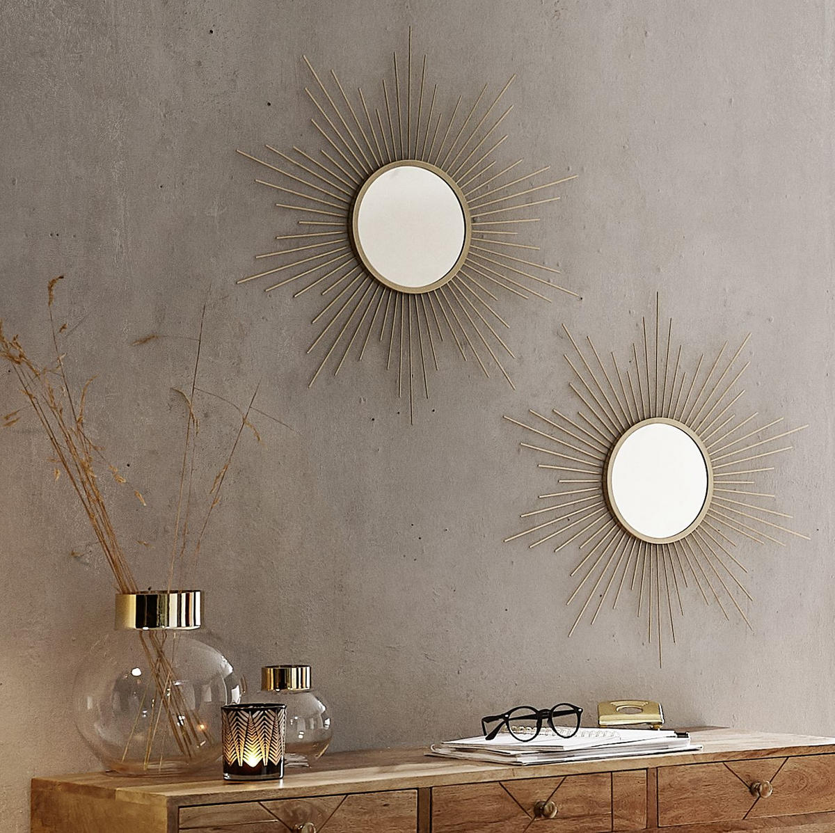 WANDSPIEGEL 81/81/10 cm    in rund  - Goldfarben, Glas/Metall (81/81/10cm) - Ambia Home