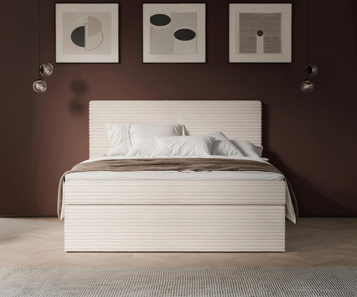 BOXBETT 140/200 cm  in Creme  - Creme/Schwarz, Basics, Holz/Kunststoff (140/200cm) - Livetastic