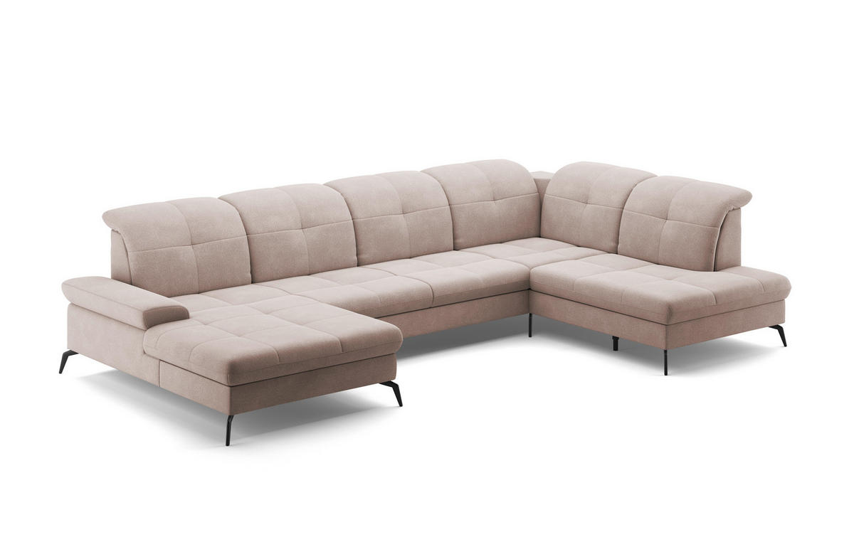 WOHNLANDSCHAFT in Flachgewebe Greige  - Greige/Schwarz, Konventionell, Textil/Metall (185/357/231cm) - Sit & More
