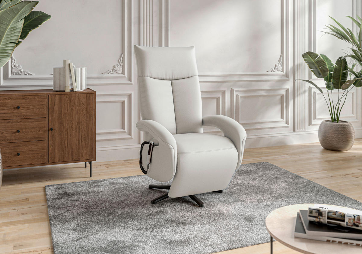 SESSEL Echtleder Weiss  - Weiss/Schwarz, Konventionell, Leder/Metall (74/112/82cm) - Sit & More