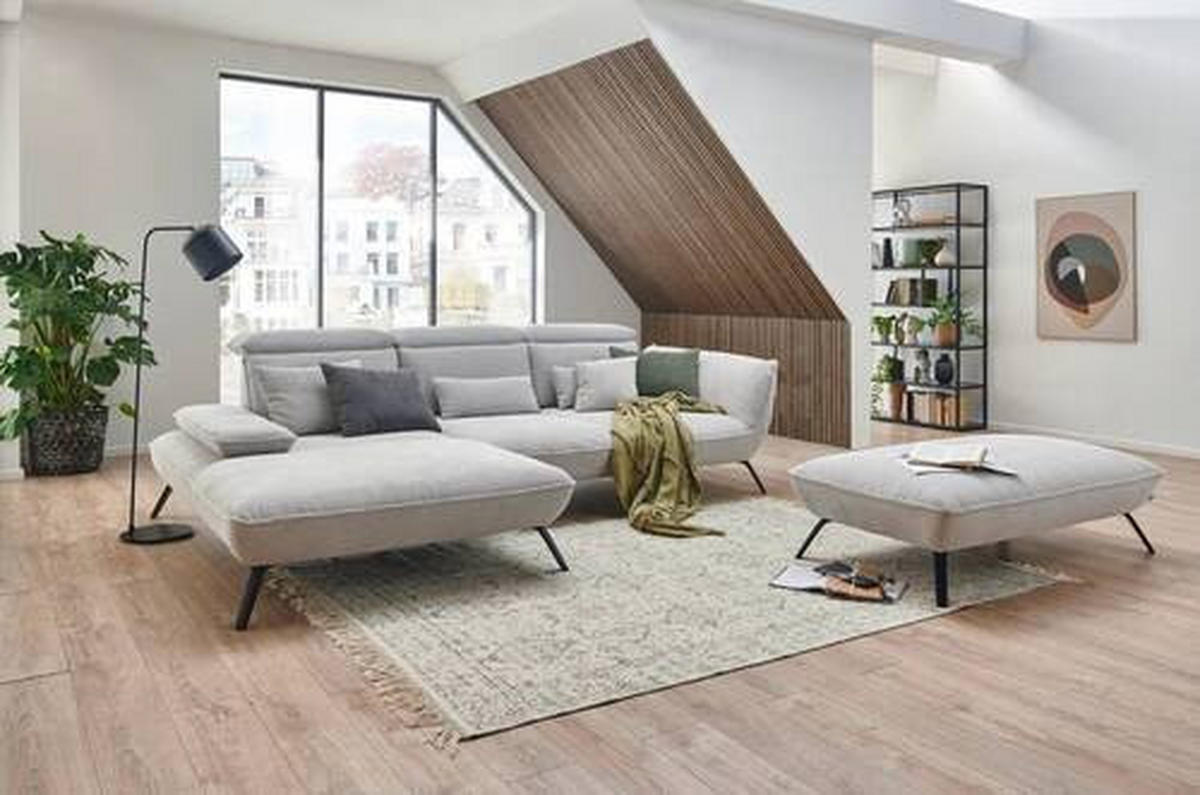 ECKSOFA in Cord Hellgrau  - Hellgrau/Schwarz, Design, Textil/Metall (301/202cm) - Moderano