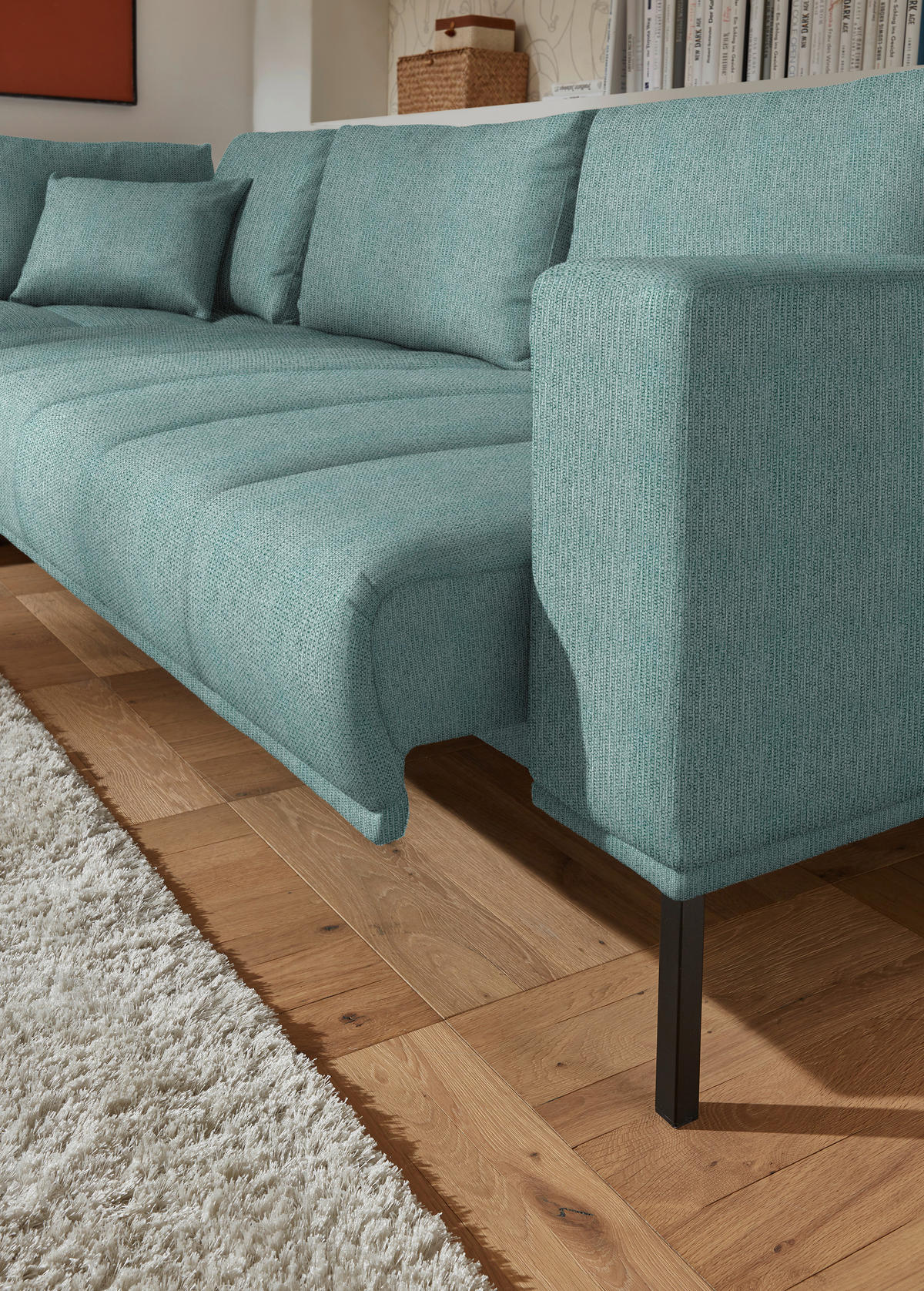 ECKSOFA Flachgewebe Hellblau  - Schwarz/Hellblau, Design, Textil/Metall (270/308cm) - Pure Home Lifestyle