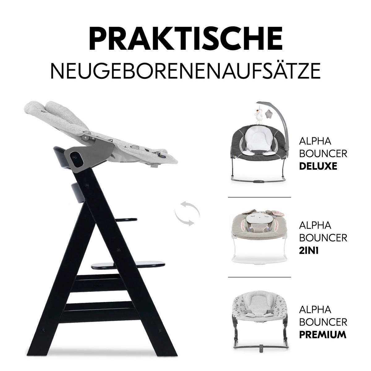 HOCHSTUHL ALPHA + Schwarz  - Schwarz, Basics, Holz (56/77/48cm) - Hauck