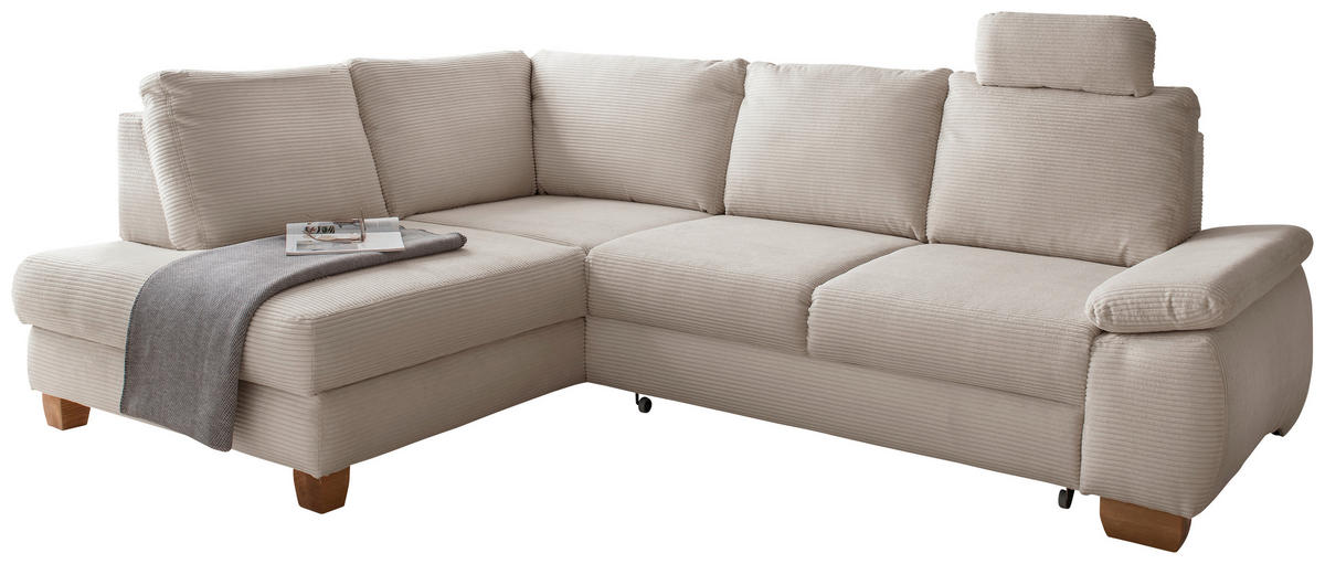 ECKSCHLAFSOFA in Cord Beige  - Wildeiche/Beige, Modern, Holz/Textil (206/261cm) - Livetastic