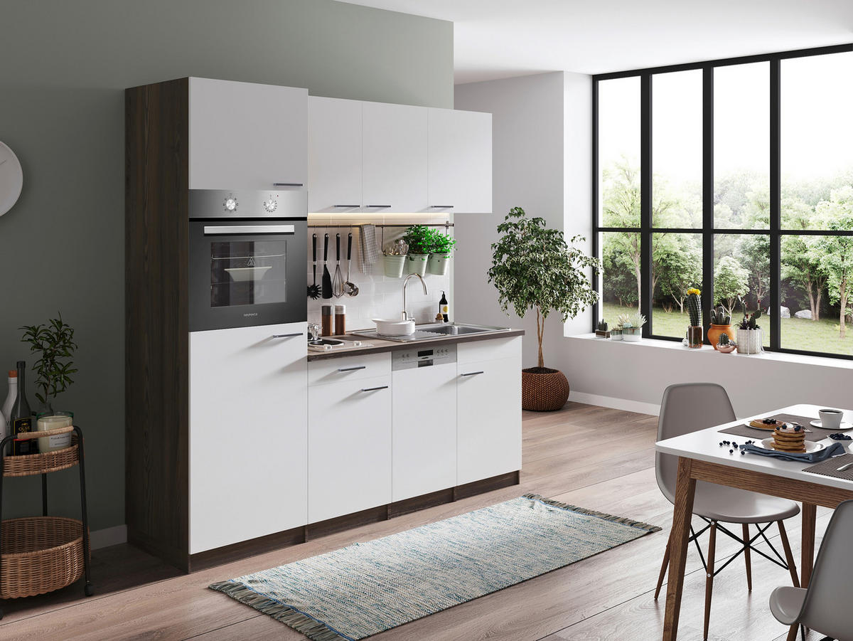 MODULKÖK 205 cm   i vit  - vit/aluminiumfärg, Basics, trämaterial/plast (205cm) - Respekta