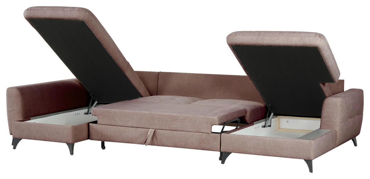WOHNLANDSCHAFT Rosa Chenille  - Schwarz/Rosa, KONVENTIONELL, Textil/Metall (188/340/160cm) - Xora