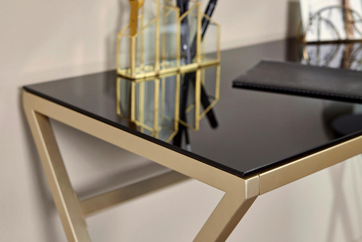 SCHREIBTISCH 110/50/72 cm  in Goldfarben, Schwarz  - Goldfarben/Schwarz, Modern, Glas/Metall (110/50/72cm) - Livetastic