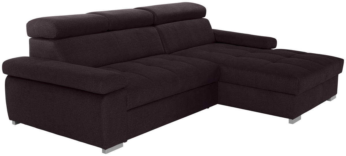 ECKSOFA Aubergine Velours  - Silberfarben/Aubergine, Design, Holz/Textil (292/183cm) - Livetastic