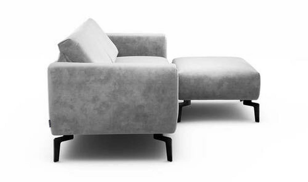 2,5-Sitzer inkl. Hocker in Samt Hellgrau  - Hellgrau/Schwarz, Design, Textil/Metall (220/86/86-94cm) - SENSOO
