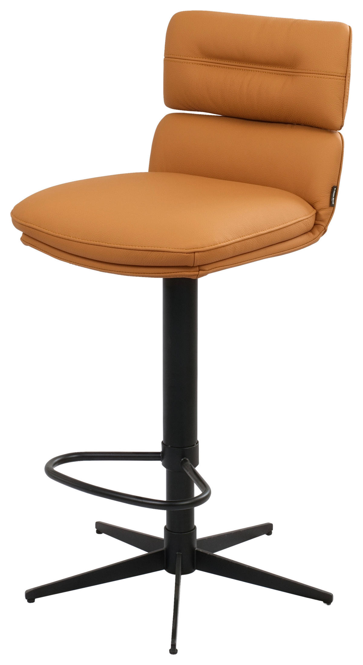BARHOCKER Echtleder Schwarz, Cognac Eisen Lederauswahl, Stoffauswahl, Wippfunktion, Sitzfläche 360° drehbar  - Cognac/Schwarz, Design, Leder/Metall (42/99-117/50cm) - Dieter Knoll