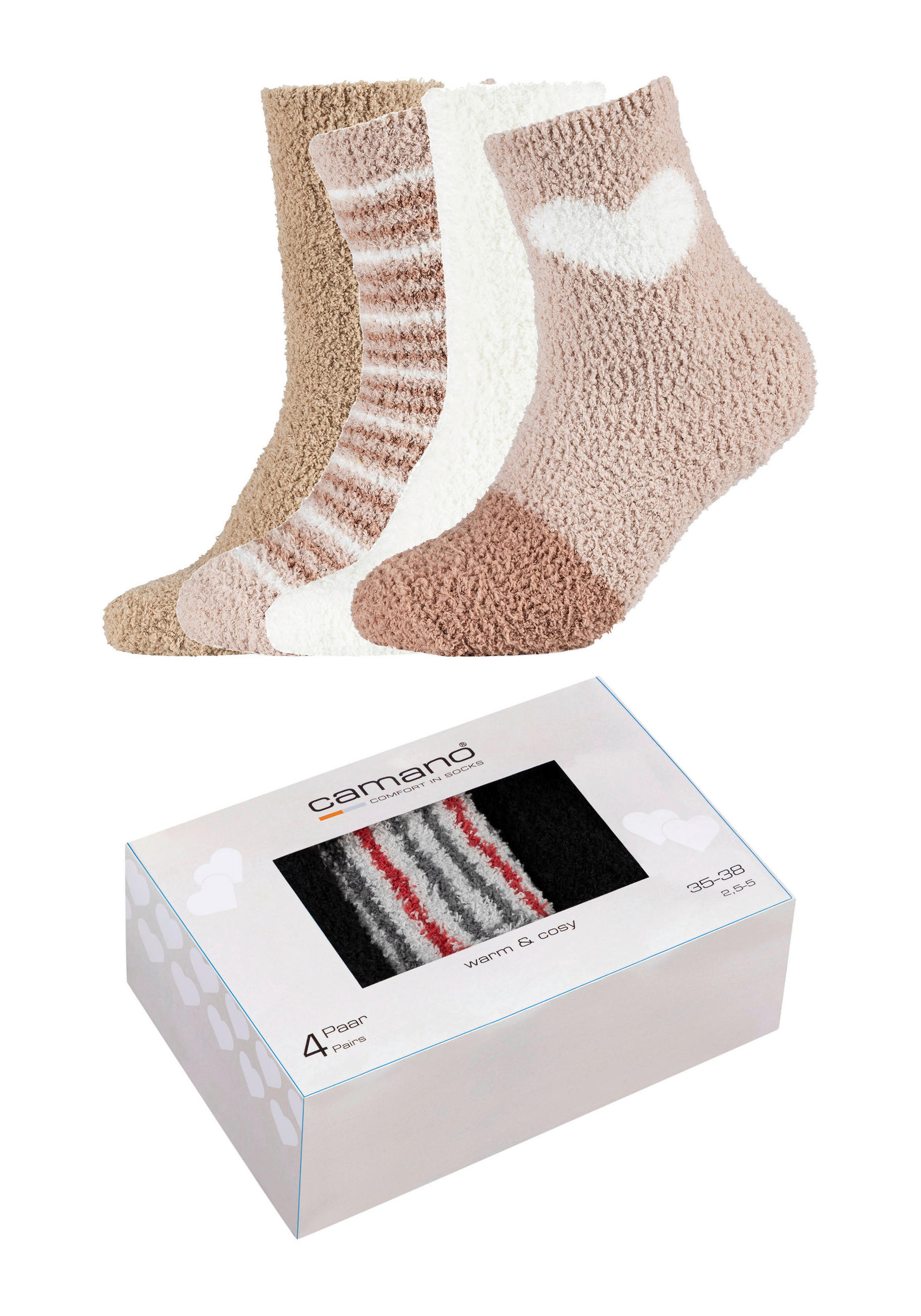 SOCKEN CAMANO KUSCHELSOCKEN 4ER PACK 8 Stück Weiß, Beige  - Beige/Weiß, Basics, Textil (35/38null)