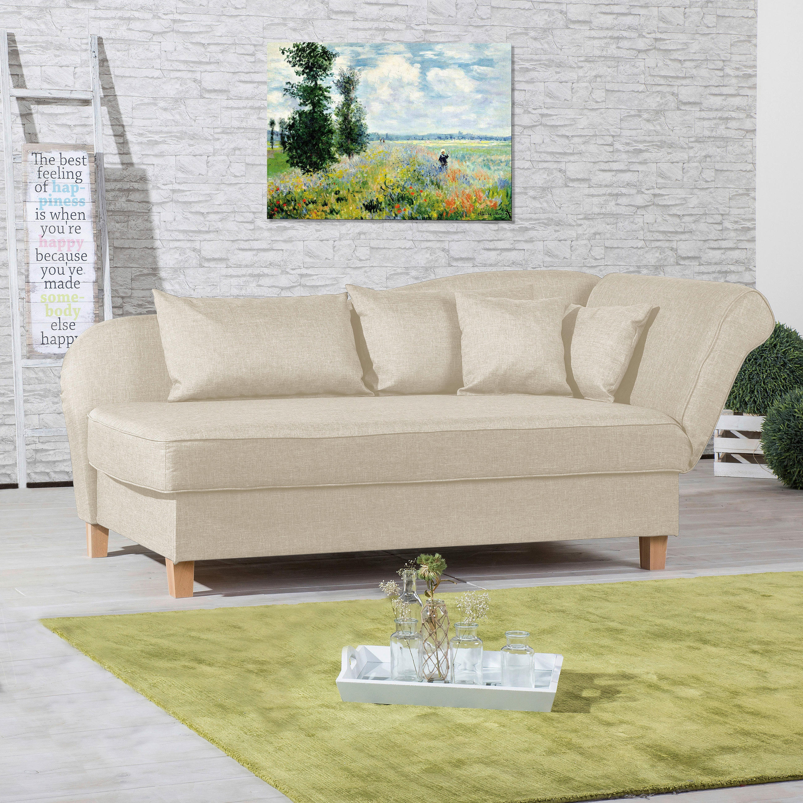RÉCAMIERE in Flachgewebe Beige  - Beige/Buchefarben, Design, Holz/Textil (190/82/88cm) - Max Winzer